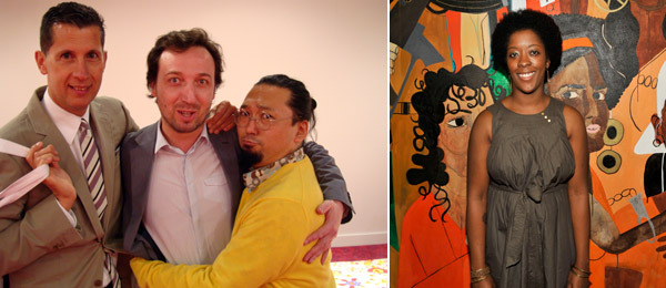 左图: T 杂志编辑Stefano Tonchi 和画廊家Emmanuel Perrotin以及村上隆。 右图: 艺术家Nina Chanel Abney。