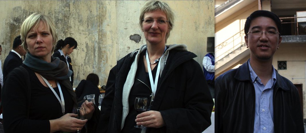 左图：策展人Kajsa Lindskog和Anna Brag。右图：策展人姜纬。