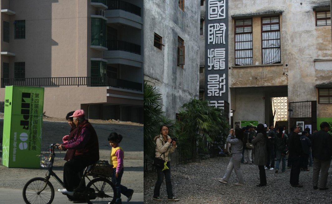 左图：粮仓展馆外。右图：果品仓库展馆入口。