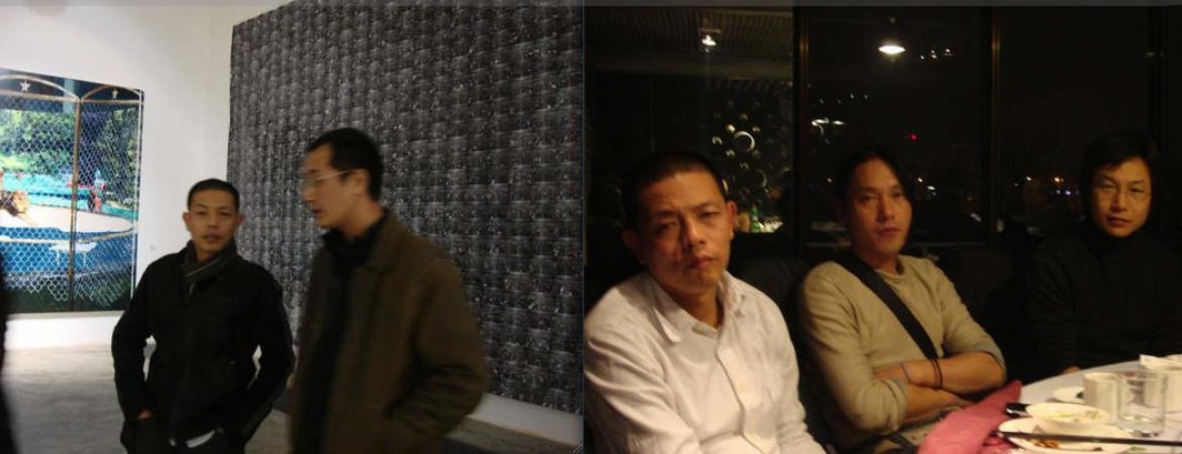 左图：艺术家陈劭雄和邱志杰。右图：艺术家陈劭雄、余极、唐茂宏。