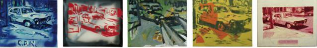 马丁•基彭贝尔格、《夜晚的五辆卡普里》、1981、布上油画、5部分、每部分69×90厘米。