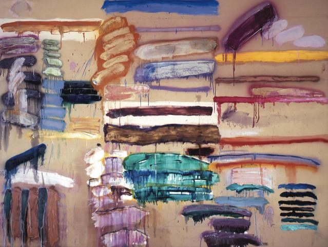 琼•斯奈德、《第一周年》、1970、纸上油画、炭笔画、喷瓷、244×183厘米。