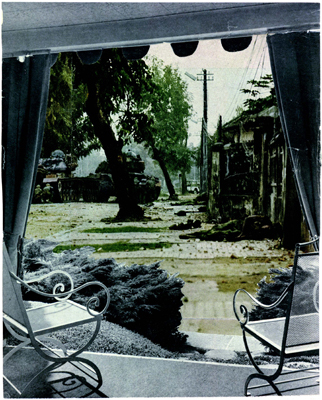 玛莎•萝丝勒、《将战争带回家，房间的美丽：从露台眺望》、1967－72、 摄影蒙太奇、133×51厘米。