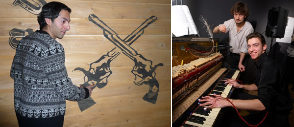左图：艺术家Shezad Dawood。右图：艺术家David Birkin和钢琴家。
