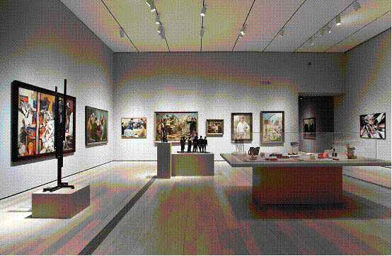 《两个德国的艺术》现场、洛杉矶艺术博物馆、2009。前排右玻璃橱窗含有赫曼•克罗克纳雕塑。