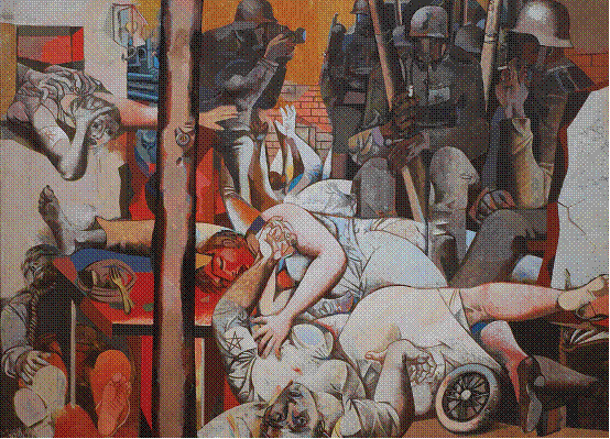 西特、《屠杀II》、1959、硬板油画、160×207cm。
