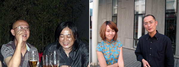 左图：艺术家刘韡和杨福东。右图：艺术家邱志杰。