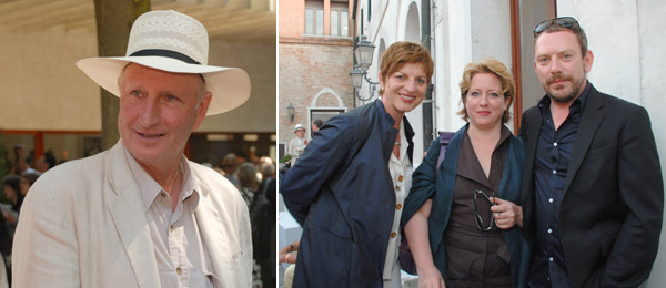 左图: 艺术家布鲁斯•瑙曼。右图: 艺术经纪人Eva Presenhuber (左)和Liam Gillick (右)。