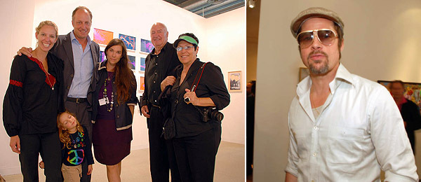 左图：Michelle Rubell, Olivia Rubell, Jason Rubell, 艺术经纪人 Lisa Spellman, Don Rubell和Mera Rubell。右图：布拉德•皮特。
