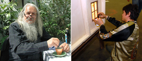 左图：艺术家 Olivier Mosset。右图：艺术家奈良美智。

