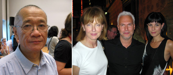 左图：艺术家谢德庆。右图：蛇形总监 Julia Peyton-Jones, MoMA 策展人Klaus Biesenbach 和收藏家 Julia Stoschek。

