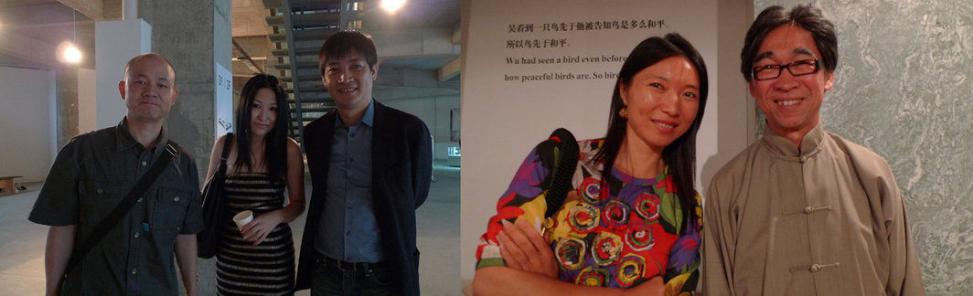 左图：艺术家刘建华、《当代艺术新闻》主编吴华、佩斯（北京）总裁冷林。右图：画廊家黎蓉和张颂仁。