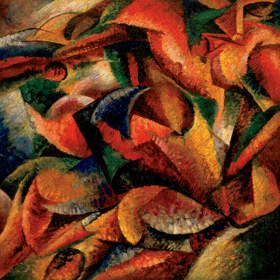 乌姆伯托•波西尼、《人体的活力》、1913、布面油画、97×97厘米。