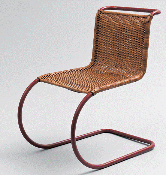 密斯•凡•德•罗和莉莉•里奇、座椅、ca、1931、红漆钢管藤制座儿、79×48×70cm。