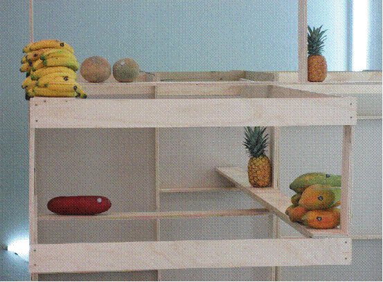 加百利•塞拉的《水果的白日和黑云》现场、2006、El Bodegón、波哥大、哥伦比亚。