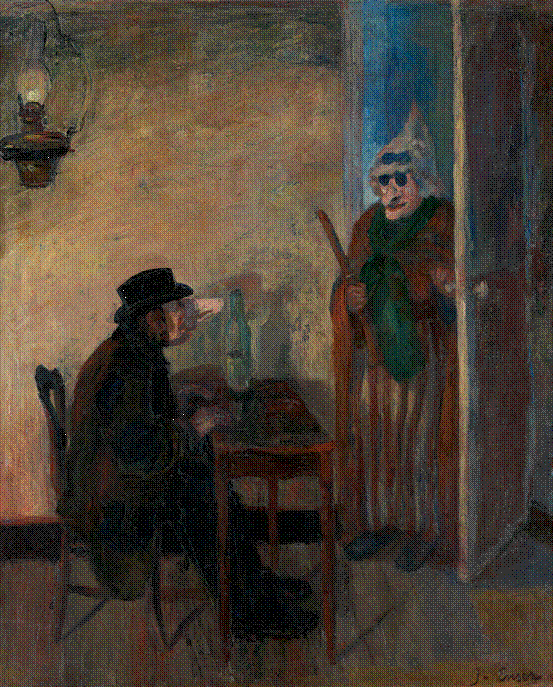 詹姆斯•恩索、《吃惊的面具》、1883、油画、135×112厘米。