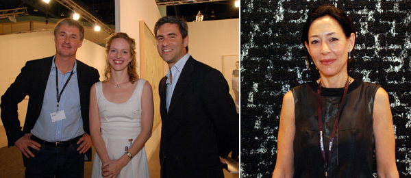 左图：艺术经纪人David Zwirner和Kristine Bell 以及LACMA 总监Michael Govan。右图：艺术经纪人Shaun Caley Regen。