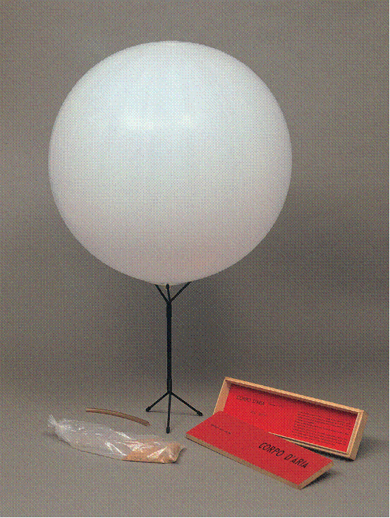 皮耶罗•曼佐尼、《空气体》、1959-60、木盒子、橡皮球、吹口、基座、12×43×5cm。