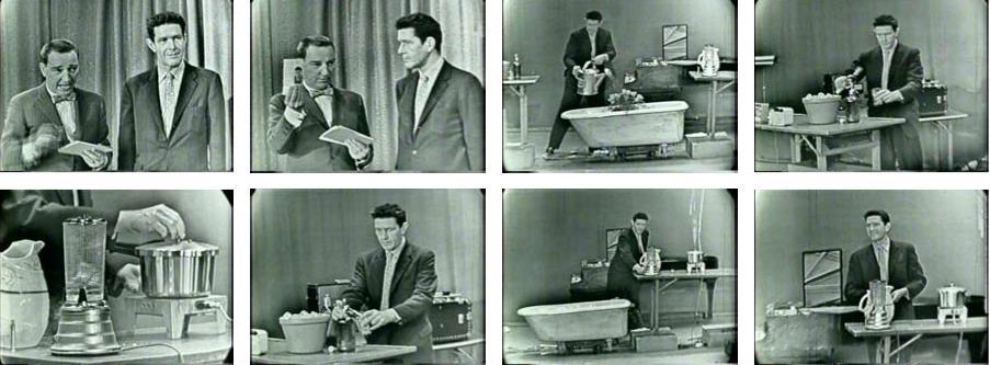 1960年，约翰·凯奇在电视节目“我有一个秘密”里表演《水与行走》（1959）。