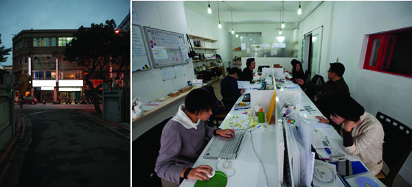 左图：台北当代艺术中心外观。右图：艺术中心办公室。