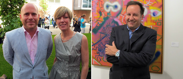 左: 巴塞尔艺术博览会总监Marc Spiegler 与Annette Schönholzer； 右: Michael Werner画廊的Gordon VeneKlasen。