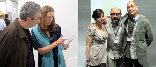 左: 艺术经纪人Carol Greene (右)； 右: Team画廊的Miriam Katzeff、艺术家Pierre Bismuth和Team画廊的José Freire。