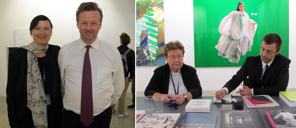 左:艺术经纪人Saskia Draxler 与Christian Nagel； 右: 艺术经纪人Helga de Alvear (左)。