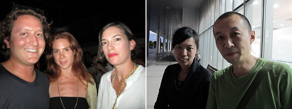 左：白立方画廊的Graham Steele、Susan Emmet和艺术家Sarah Morris；右：唐人画廊的Ting Ting和北京现代画廊的黄燎原
