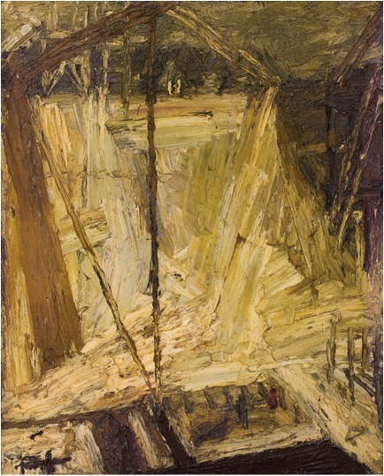 Frank Auerbach,泰晤士河上的建工地,1959, 木板油画, 152x 121cm。