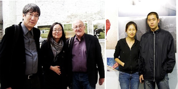 左：策展人费大为、艺术总监段煜婷、策展人米歇尔•菲力博； 右：艺术家张君钢和李洁。