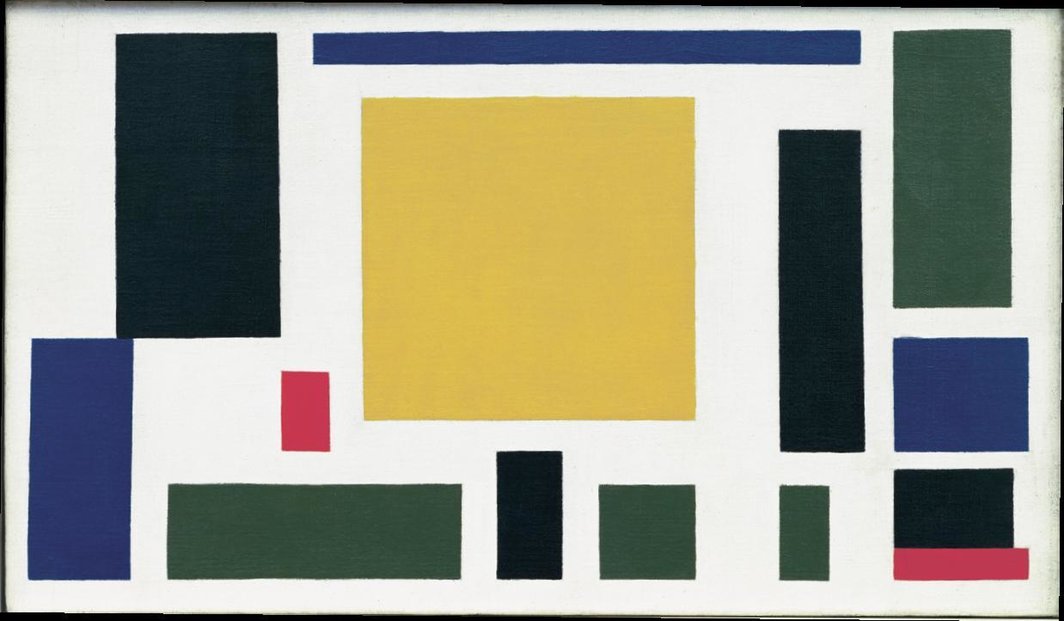 杜斯伯格,《构图8》(牛),约1918,布面油画，37x63cm。