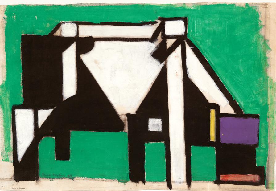 杜斯伯格,《构图》（牛），约1917,水粉、油彩、粉笔于纸上,39x56cm。