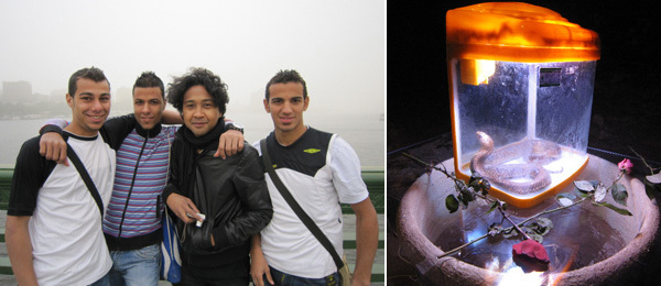 左: 艺术家Joel Andrianomearisoa与桥梁工程队； 右: Carl Michael von Hausswolff的眼镜蛇。