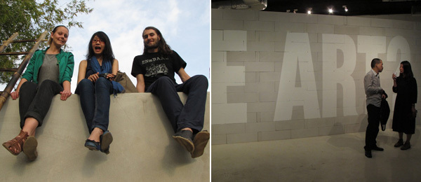 左: Kunst I Nordland的Karoline Tampere、曼谷阅览室创建人Narawan Pathomvat、艺术家Stefan Mitterer； 右: 艺术家陈侗和吴靖在曼谷当代唐人艺术中心。