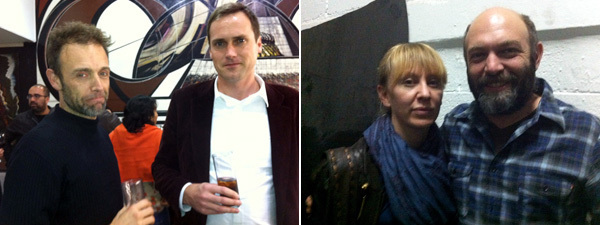 左： 艺术家Johan Grimonprez与作家Tom Vanderbilt；右：瓦哈卡城Museo Tamayo的策展人Magnolia de la Garza与艺术家Carlos Amorales。