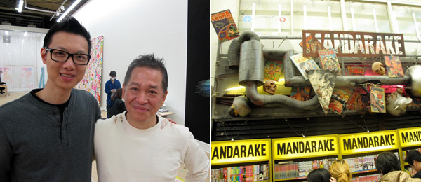 左：上海龙门雅集艺术计划的总监李亚俐（Jeffrey Lee）与收藏家Greg Liu； 右：Mandrake书店。
