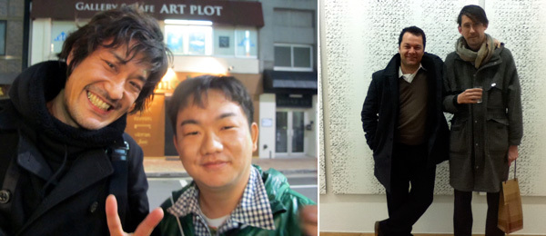 左：Teamlab的Toshiyuki Inoko和Pixiv的Takanori Katagiri； 右：艺术交易人Andrew Kreps与艺术家Cheney Thompson。