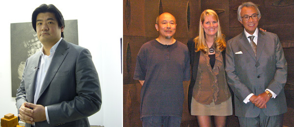 左: 收藏家、香港艺术博览会顾问团成员Richard Chang；右: 艺术家王克平、画商Katie de Tilly、藏家Sir David Tang。
