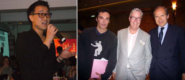 左: MoMA策展人Doryun Chong；右: 艺术家David LaChapelle、 未来的香港M+当代艺术博物馆馆长Lars Nittve、拍卖人Simon de Pury。