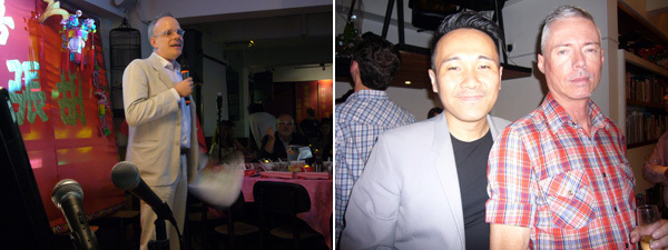 左: 策展人Hans Ulrich Obrist； 右:艺术家Hiram To 与Scott Redford。