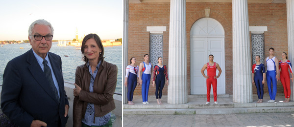左: 威尼斯双年展主席Paolo Baratta与威尼斯双年展策展人Bice Curiger(摄影: David Velasco) ；右: 参加Allora &amp; Calzadilla美国馆活动的体育明星。