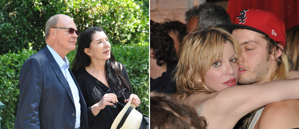 左: 画商Nicholas Logsdail与艺术家Marina Abramović； 右: Courtney Love与Salem的Jack Donoghue。