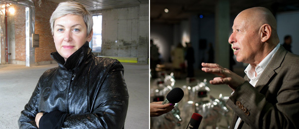左：艺术家与策展人Katya Bochavar（摄影：Kate Sutton）右：策展人与双年展政委Joseph Backstein（摄影：Ilya Murashkin）。