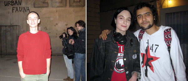 左：艺术家Alexey Buldakov；右：艺术家Alice Ioffe与David Ter-Oganyan （摄影：Kate Sutton）。