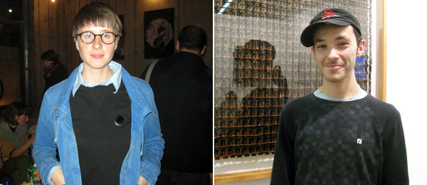 左：艺术家Alexandra Galkina：右： 艺术家Dmitry Teselkin在ArtMoscow（摄影：Kate Sutton）。
