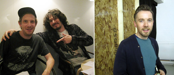 左: 艺术家Cory Arcangel和Takeshi Murata。(摄影: Kate Sutton)；右: 艺术家Duncan Campbell。 (摄影: David Velasco)。
