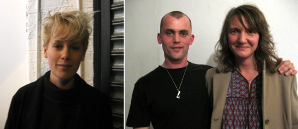 左: 艺术家Helen Marten；右: 艺术家James Richards 和Chisenhale馆长Polly Staple。 
