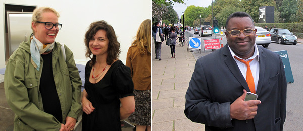 左: 艺术家Silke Otto-Knapp 和Frances Stark； 右: 艺术家Isaac Julien。 
