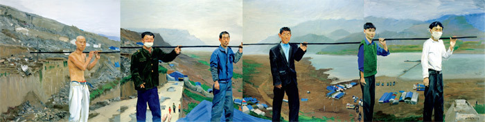 刘小东,《三峡大移民》，2003，布面油画, 500x480cm。