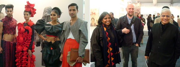 左图：Vivan Sundaram的&#8220;Gagawaka models&#8221; 和策展人Shanay Jhaveri。右图:策展人 Suman Gopinath 和Grant Watson 以及艺术家Vivan Sundaram。
&nbsp;